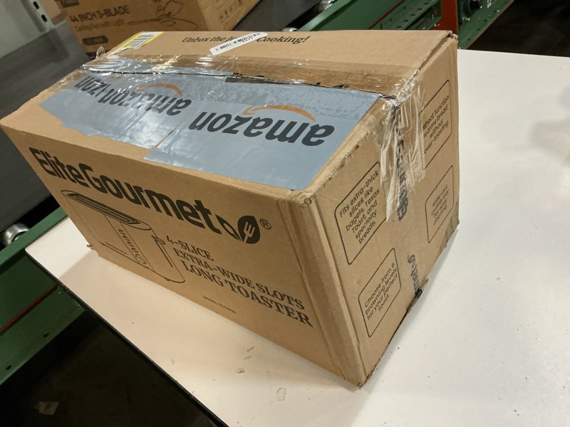 Condition photo showing New/Like New for Elite Gourmet ECT4123 Long Slot 4 Slice Toaster, Extra Wide 1.5" and 5.1" Deep Slots, Bagel, Defrost & Cancel Functions, 6 Toast Shade Settings, Fits Bagels, Waffles, Artisan Breads, Stainless Steel 4 Slice Stainless Steel