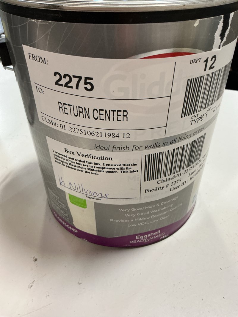 Condition photo showing As Is for glidden spred grab-n-go milk paint / beige, eggshell interior paint with primer, 1 gallon