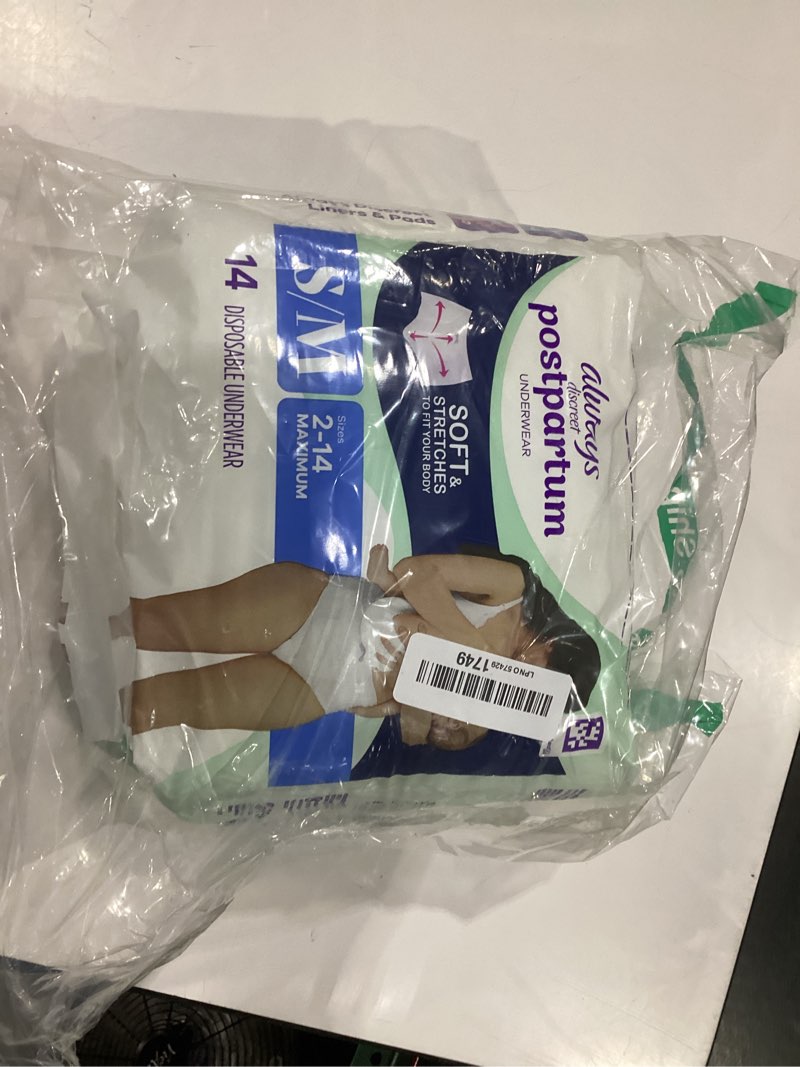 Condition photo showing New/Like New for always discreet postpartum and adult incontinence underwear for women, small/medium, maximum protection, 14 count