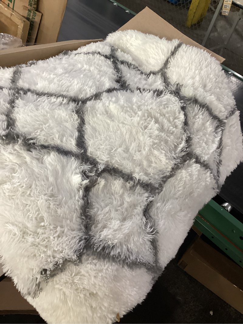 Condition photo showing Good Condition for *8x10*onasar area rugs for living room, fluffy white and grey rug for bedroom, geometric moroccan indoor shaggy boho soft plush floor carpet for kids teen nursery dorm home decor aesthetic white / grey