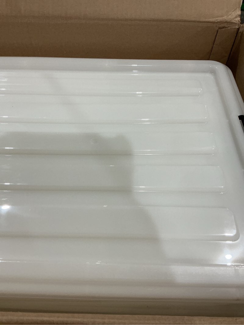 Condition photo showing Good Condition for iris usa 91 quart/22.75 gal. stackable plastic storage bins with lids and latching buckles, 4 pack - pearl, containers with lids, durable nestable closet, garage, totes, tubs boxes organizing