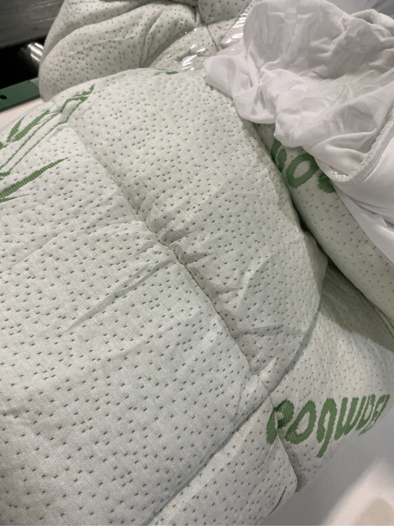 Condition photo showing As Is for mattress topper queen size viscose derived from bamboo, thick soft pillow top mattress pad cover for back pain, mattress protector with 8-21 inch deep pocket, white white queen
