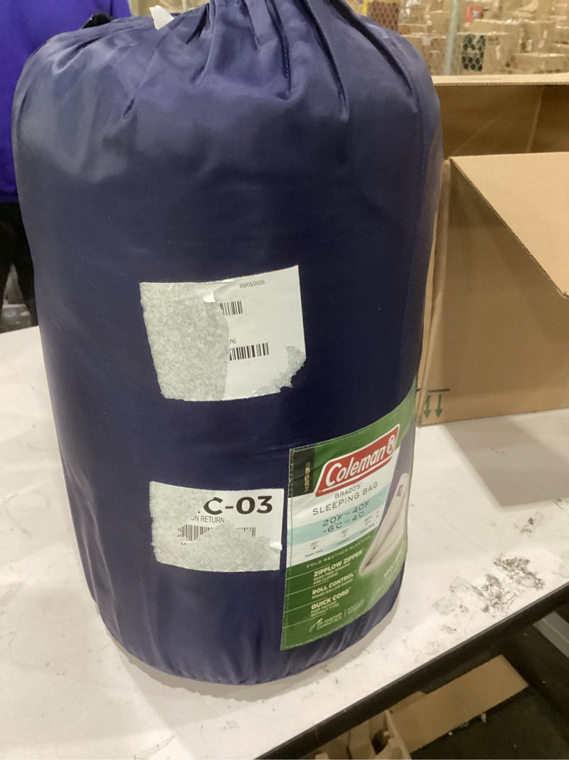 Condition photo showing Good Condition for coleman brazos 20/30°f adult cool-weather sleeping bag with no-snag zipper & stuff sack, machine washable, great for camping, traveling, guests, & more pfas-free 20°f