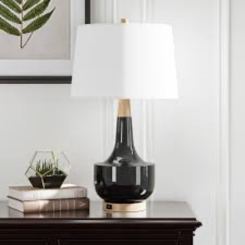 26'' Modern Ceramic And Solid Wood Table Lamp with USB Ports For Living Room/bedroom