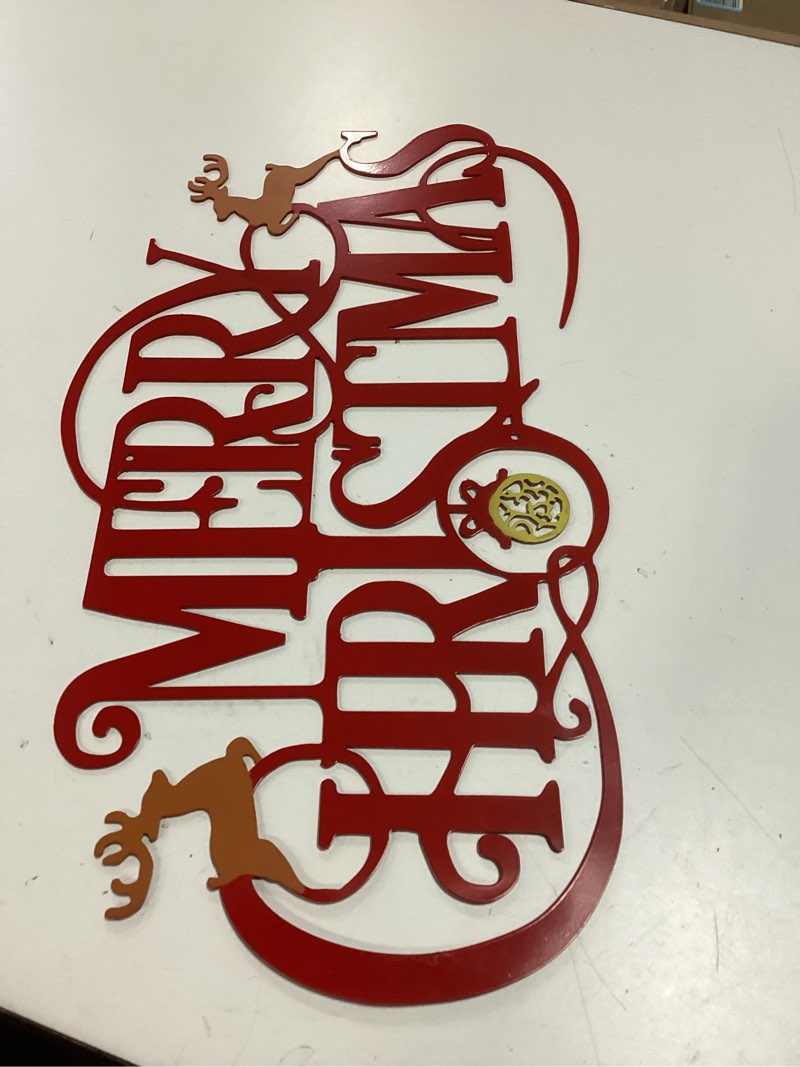 Condition photo showing Good Condition for Candy Red Merry Christmas Metal Sign: Holiday Wall Decor