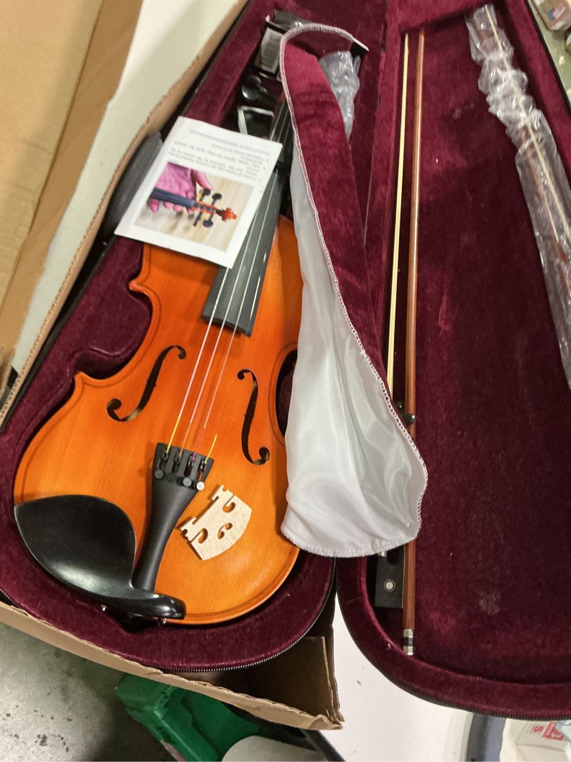 Condition photo showing Good Condition for Mendini by Cecilio 3/4 Violin Set For Beginners - Hand Carved Acoustic Violins Set - Fiddle Solidwood Kit with Hard Case, Two Bows, Tuner, Rosin, Shoulder Rest, Extra Strings, Lesson Book Size 3/4 Varnish