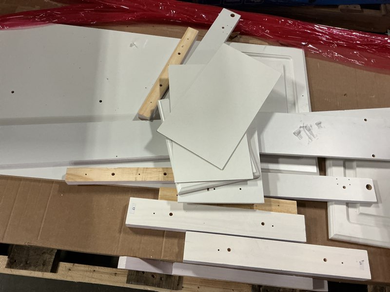 Condition photo showing As Is for ( incomplete  ) design house concord 72 inch bathroom vanity, ready to assemble, solid wood, white – design house, 541086 72 in.