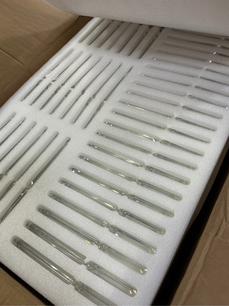 Condition photo showing Good Condition for Gold Crystal Chandelier for Dining Room, 16-Light Luxury Rectangle K9 Crystal Hanging Ceiling Light,L35.4 xW15.7 xH9.8 Kitchen Island Light Fixture,Adjustable Chain Brass Gold L35.4"xH9.8"