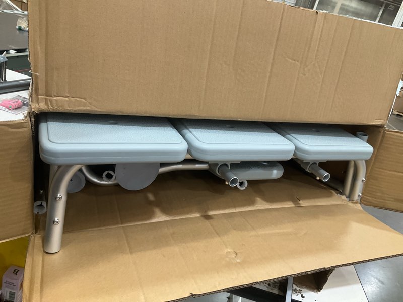 Condition photo showing As Is for drive medical tub transfer bench for bathtub - safer, independent bathing aid - height adjustable bench - sturdy aluminum construction - comfortable backrest support - 350 lb capacity transfer bench standard