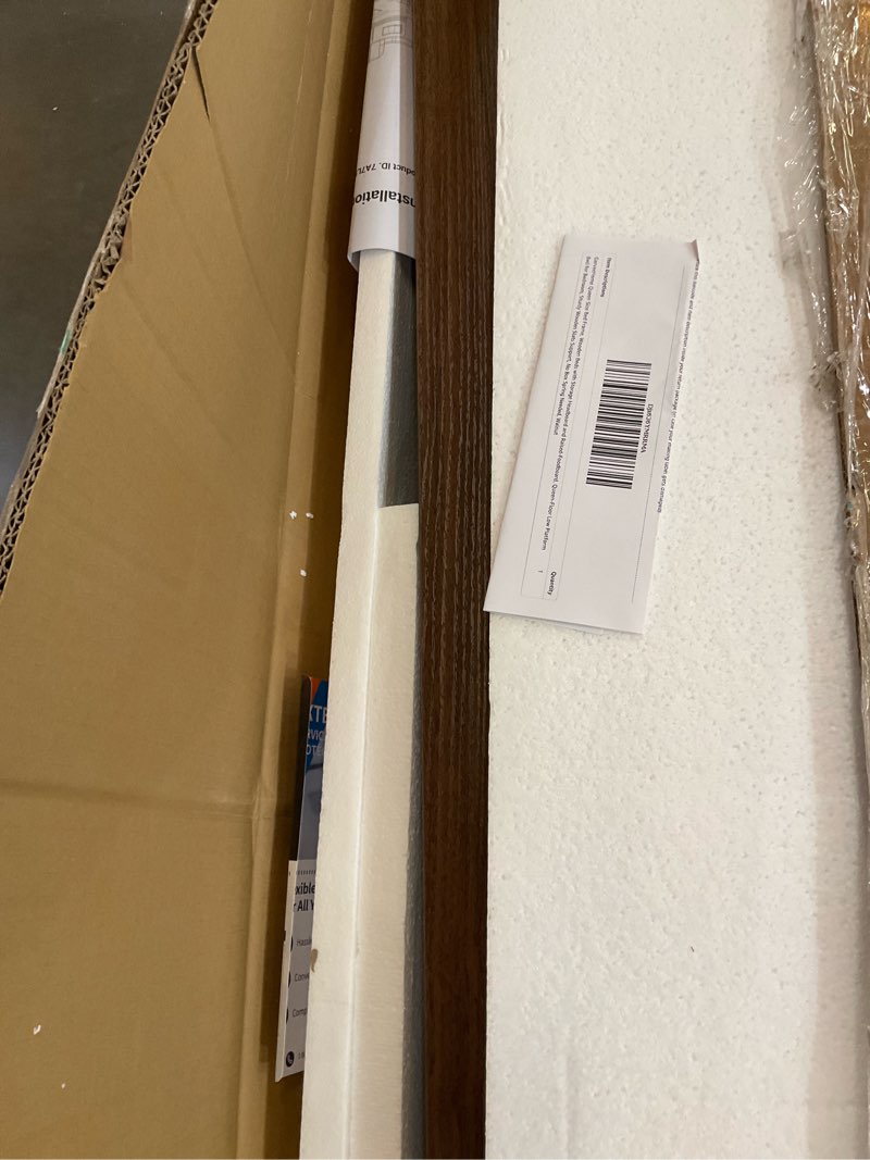 Condition photo showing As Is for garveehome queen size bed frame, wooden beds with storage headboard and raised-foodboard, queen-floor low platform bed for bedroom, sturdy wooden slats support, no box spring needed, walnut walnut queen