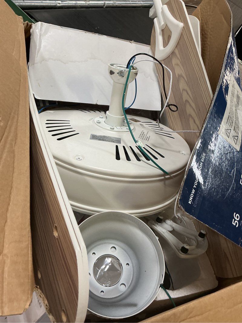 Condition photo showing As Is for harbor breeze classic 52-in white indoor downrod or flush mount ceiling fan (5-blade)
