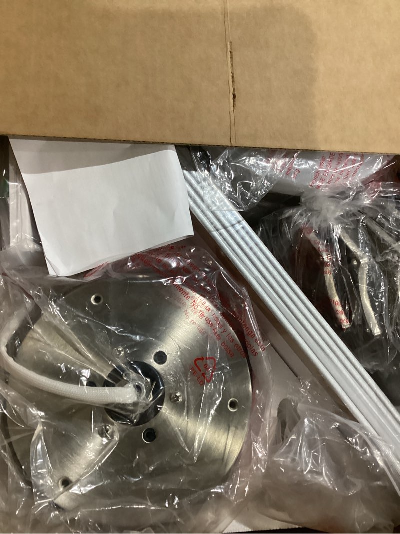 Condition photo showing As Is for Rayqueen 42 Inch Ceiling Fans with Lights and Remote,Flush Mount Brushed Nickel Ceiling Fan,6 Speed Reversible DC Motor,3CCT Dimmable LED-Low Profile Design for Bedroom, Living room & Covered Outdoor Nickel 42Inch