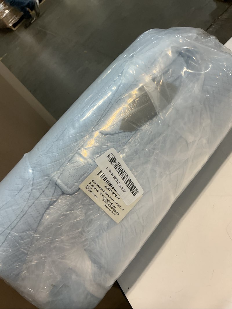 Condition photo showing Good Condition for bed wedge pillow for sleeping, 3pcs wedge pillow set for after surgery, adjustable 7 &12 inch pillow wedges for acid reflux relief, back pain relief, sleep apnea, sitting up, headboard (light blue)