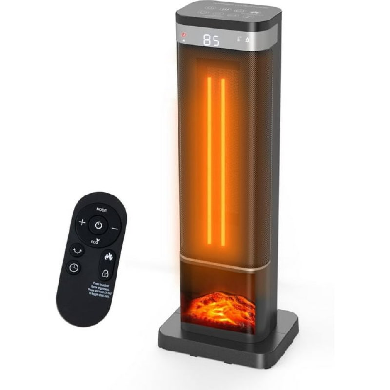 24inch space heaters for indoor use, portable heater with 3 light colors, adjustable thermostat with remote, tip-over protection up to 95°f, 60°oscillation