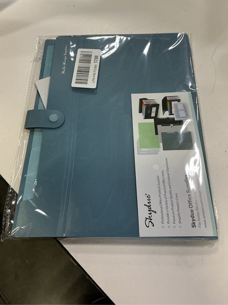 Condition photo showing New/Like New for skydue expanding file organizer with 8 pockets, accordion file folders with labels, portable document paper bill receipt organizer, home college school office supplies, letter size, blue haze blue