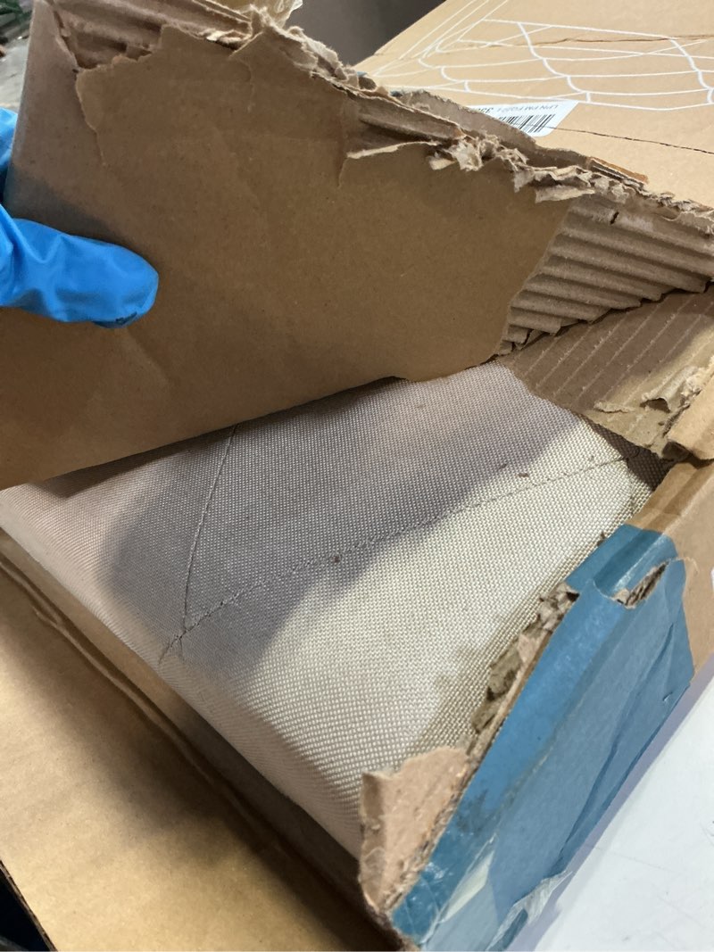 Condition photo showing Good Condition for dumos 43in foldable storage ottoman bench, storage chest, large end of bed foot rest stool with padded seat, bedroom bench for living room, support 660lbs, camel camel 15"d x 43"w x 15"h