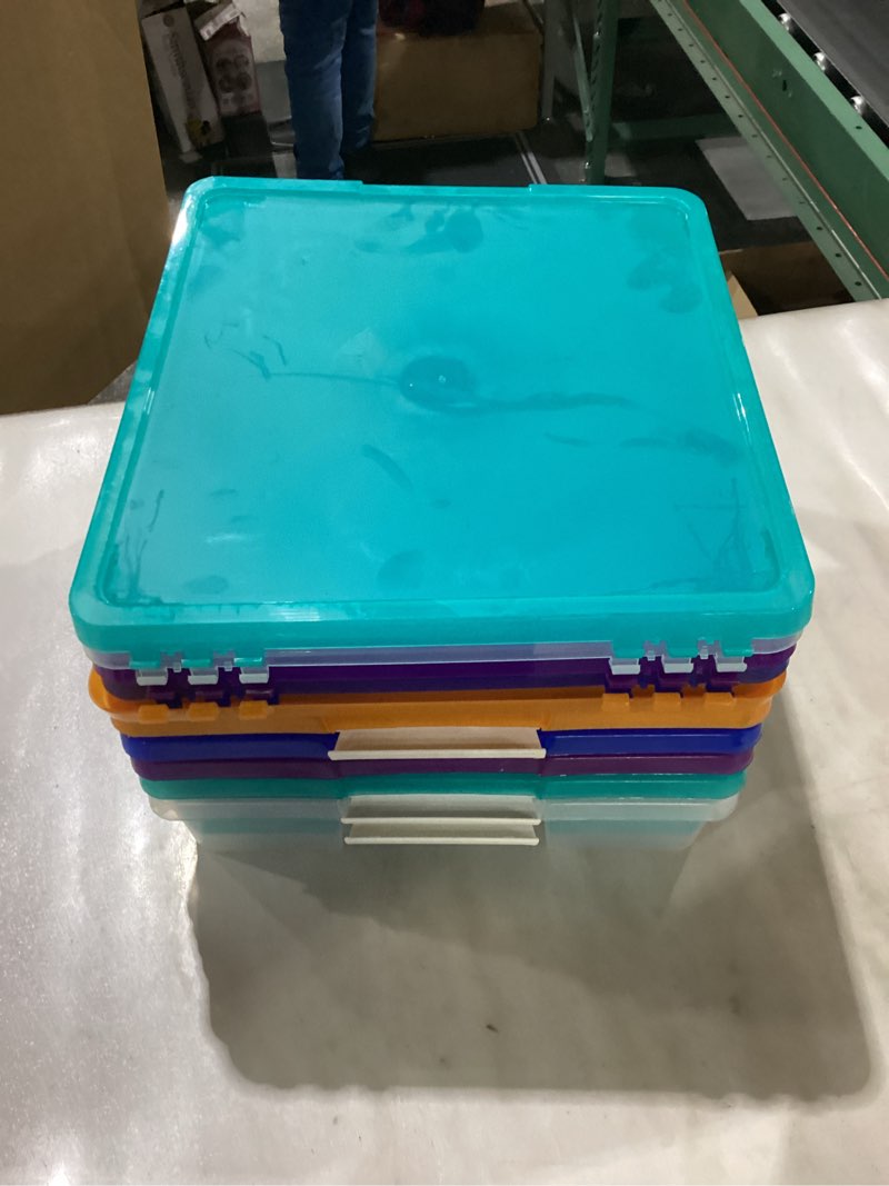 Storex Classroom Craft Project Box – Stacking Plastic Organizer Fits 12x12 Scrapbooking Paper, Assor