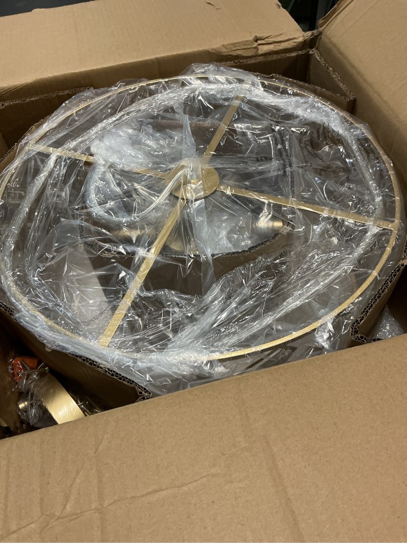 Condition photo showing Good Condition for gold crystal chandelier modern 18" round semi flush mount ceiling light for dining living room bedroom & foyer - large round pendant fixture large gold
