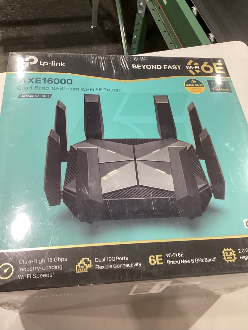 Condition photo showing New/Like New for TP-Link AXE16000 Quad-Band WiFi 6E Router (Archer AXE300) - Dual 10Gb Ports Wireless Internet Router, Gaming Router, Supports VPN Client, 2.5G WAN/LAN Port, 4 x Gigabit LAN Ports (Renewed)