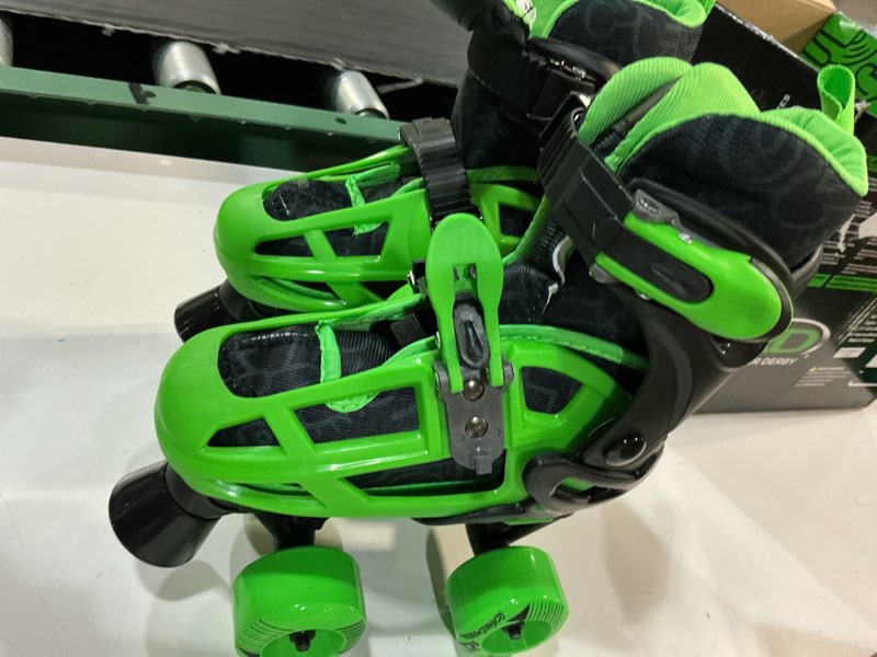 Condition photo showing As Is for roller derby boys 2-in-1 roller/inline skates black/green, size 12-2