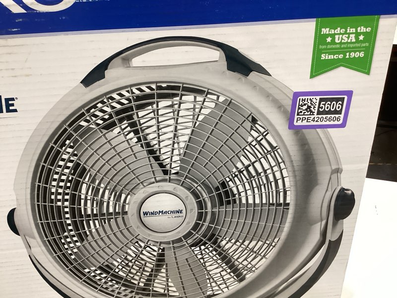 Condition photo showing As Is for lasko wind machine 20  3-speed tilt mechanism floor fan  gray  3300