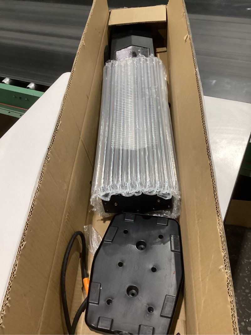 Condition photo showing As Is for *missing parts* 1500w electric patio heater, 36inch infrared heater with remote, ipx5 waterproof infrared tower space heater, 2 heat levels, 12h timers, tip-over & overheat protection for garage, indoor, home, not tested