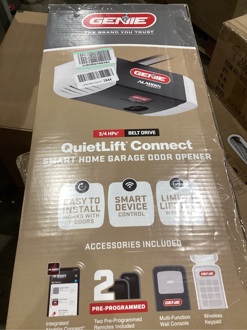 Condition photo showing As Is for Genie QuietLift Connect – WiFi Smart Garage Door Opener with Added Wireless Keypad, ¾ HPC Smart Belt Drive – Compatible with Alexa and Google Assistant, Model 3053-TKV