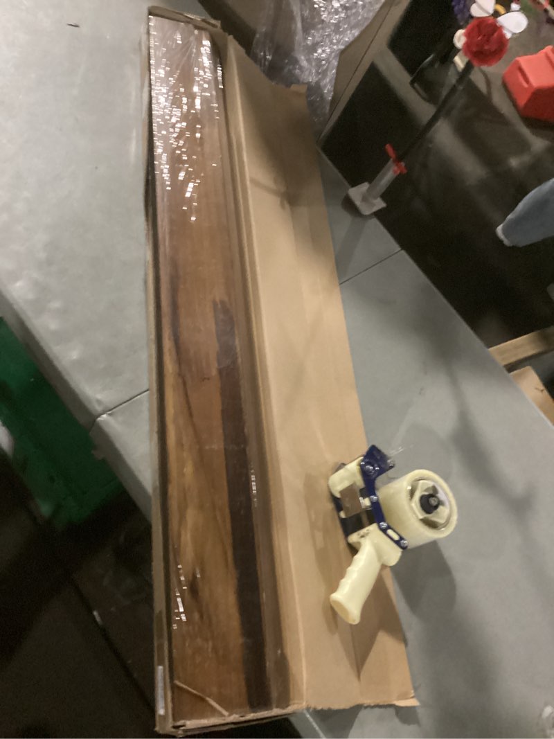 Condition photo showing Good Condition for mbyd 48 inch wood photo picture ledge shelf, light walnut wall floating nursery book shelves, wall mount hanging display shelves for bedroom office bathroom living room décor, 3 same sizes light walnut set of 3 48 in