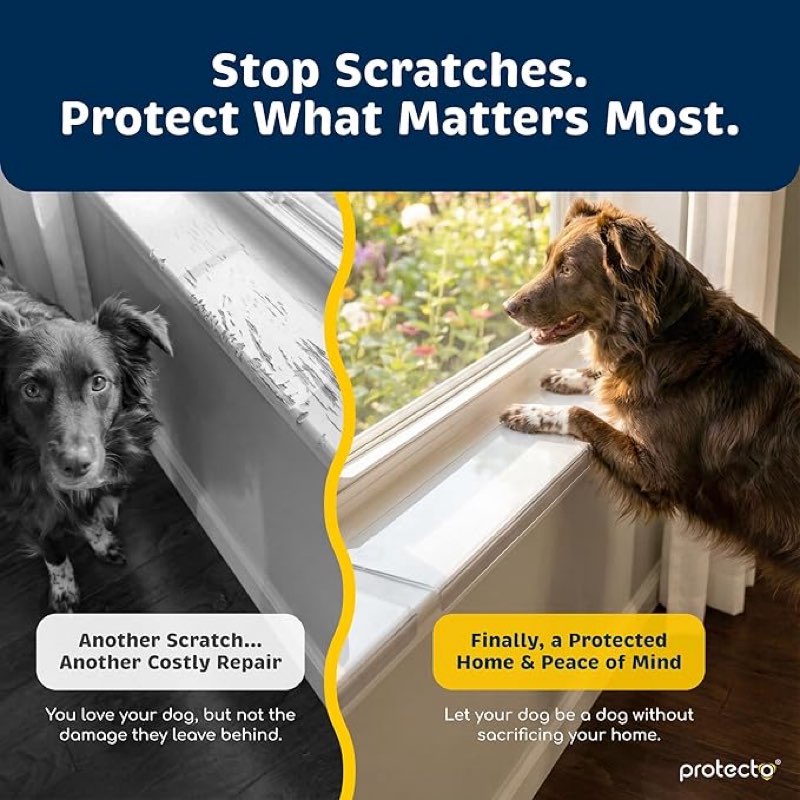 protecto window sill protector from dogs - 35.5 x 5.1 clear window guards from cats scratching, chewing & clawing | keep your sills smooth & paws safe | ultra strong window sill cover protection