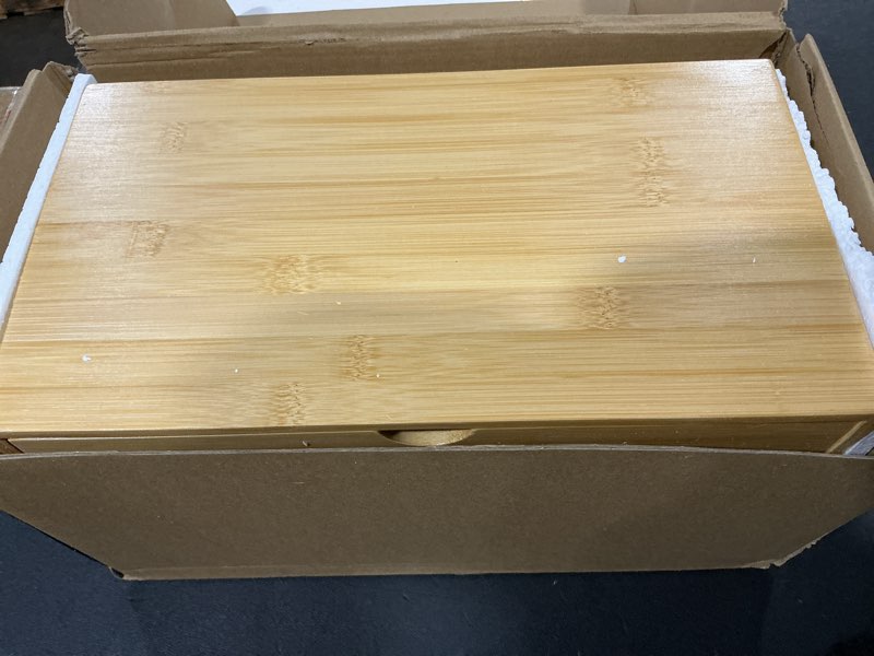 Condition photo showing Good Condition for Bamboo Desk Organizer With Drawers Countertop Drawers 2 Drawers Counter Storage Box Corner Desk Organizer for Home Office No Assembly Required