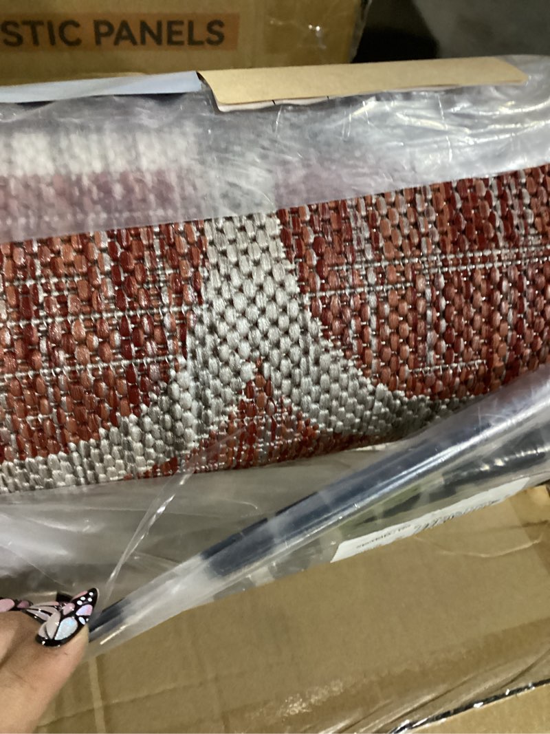 Condition photo showing Good Condition for jonathan y moroccan trellis indoor outdoor area rug 8x10 red/beige, trebol textured weave for backyard, patio, porch, easy-cleaning, high traffic, pet-friendly, non-shedding (smb109c-8) red/beige 7'9" x 10' (rectangular)