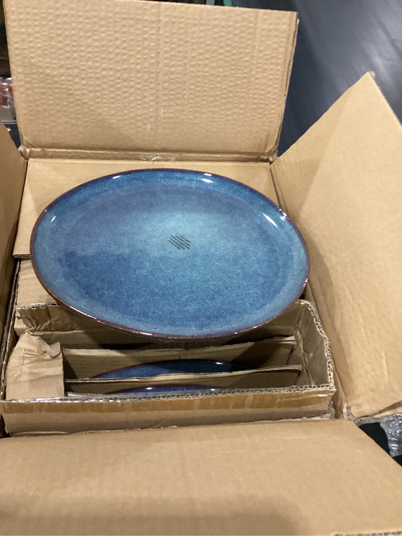 Condition photo showing Good Condition for AmorArc Ceramic Dinnerware Sets,Handmade Reactive Glaze Stoneware Plates and Bowls Set,Highly Scratch Resistant | Dishwasher & Microwave Safe,Service for 4 Dishes Set - Reactive Blue(12pc) Ceylon Blue Service for 4