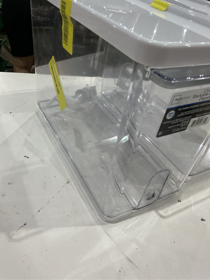Condition photo showing As Is for mainstays 2.25 gallon drink dispenser  well suited to chilled drinks for entertaining or refrigerator storage