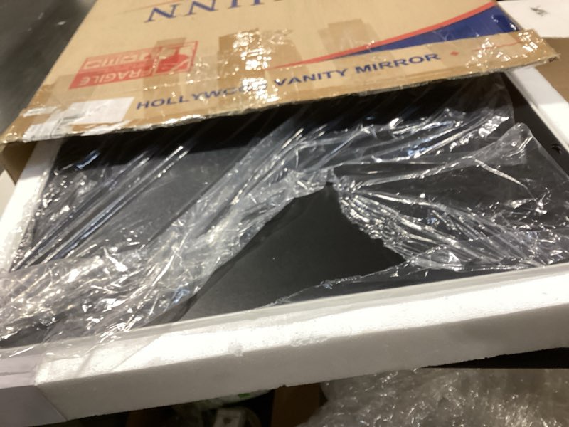 Condition photo showing Good Condition for Keonjinn Black Vanity Mirror with Lights, 15 Replaceable Bulbs Hollywood Makeup Mirror with 2 Replacement Bulbs, 3 Color Lights, Aluminum Metal Frame, USB Charging Port, 23" x 18" Large Lighted Mirror