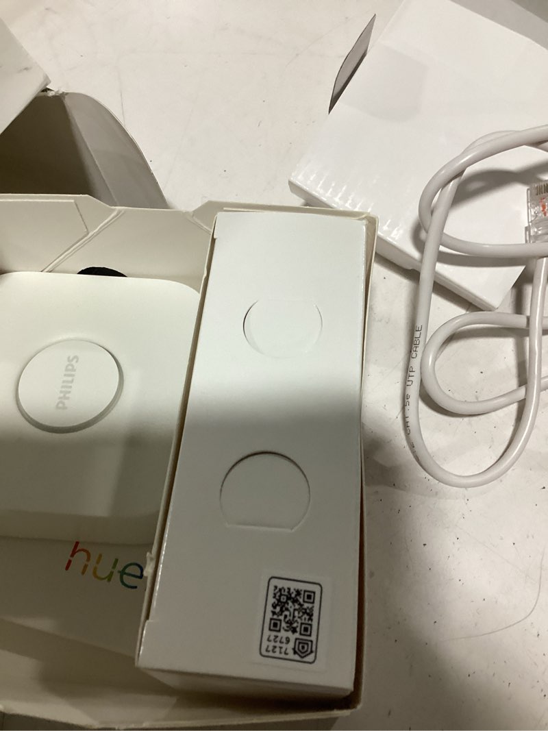 Condition photo showing As Is for philips hue bridge, unlock the full potential of hue bridge system, multi-room and out-of-home control, create automations and zones, smart lighting hub, works with voice and matter-compatible bridge only 1 count (pack of 1)
