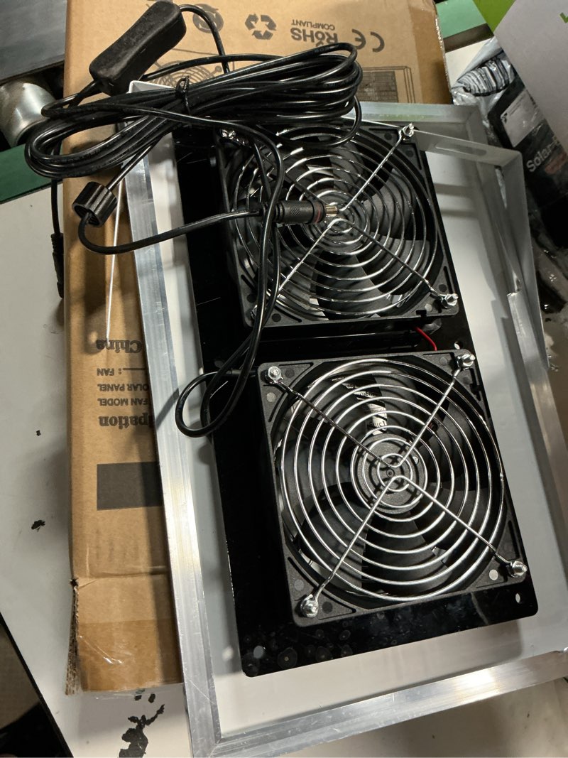 Condition photo showing Good Condition for solar exhaust fans & powered fan with 15w panel & 2-pack high-speed brushless dc fans,solar ventilation fan for greenhouses, chicken coops, attics, barns, sheds & dog houses 15w solar panel + 2 exhaust fans