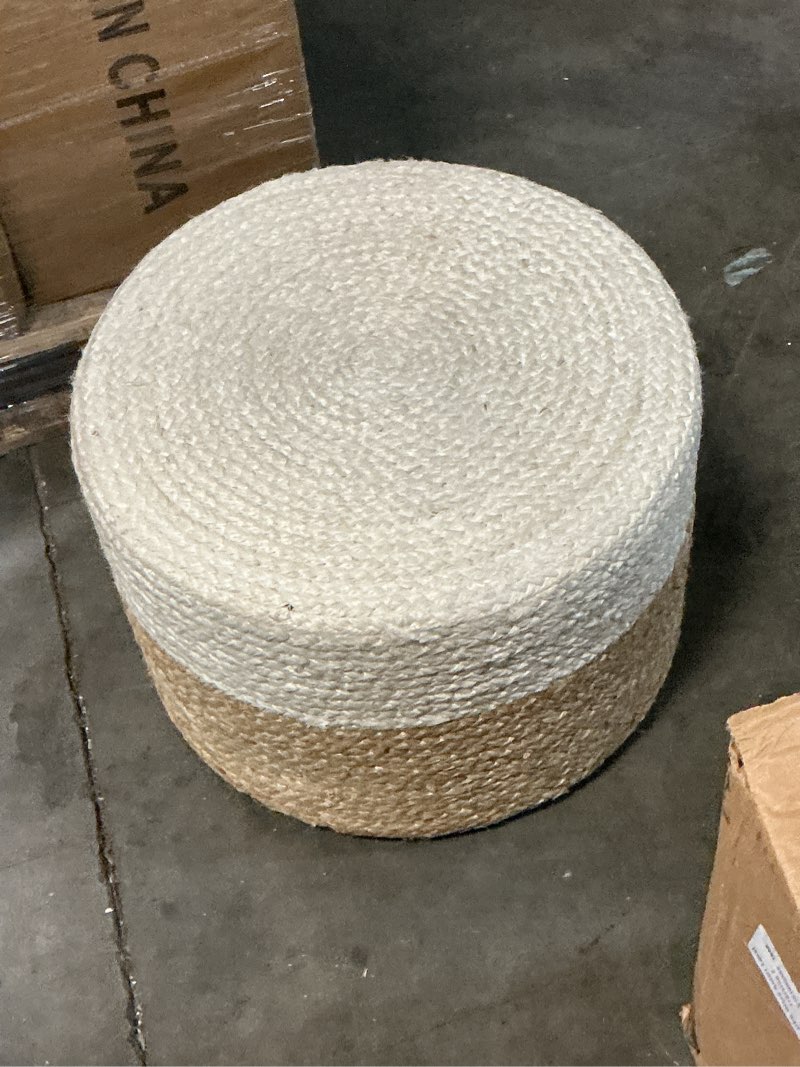 Condition photo showing Good Condition for jute pouf ottoman | footrest pouf | hand braided - round boho pouffe - for living room, bedroom, nursery (20"x20"x10") ivory ivory 20"d x 20"w x 10"h