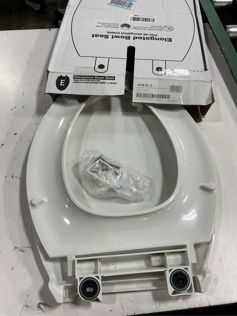 Condition photo showing Good Condition for kohler 4636-rl-0 cachet readylatch elongated slow close toilet seat, soft close toilet seat quiet lid, contoured grip-tight bumpers installation hardware, apartment essentials, white white elongated ready latch