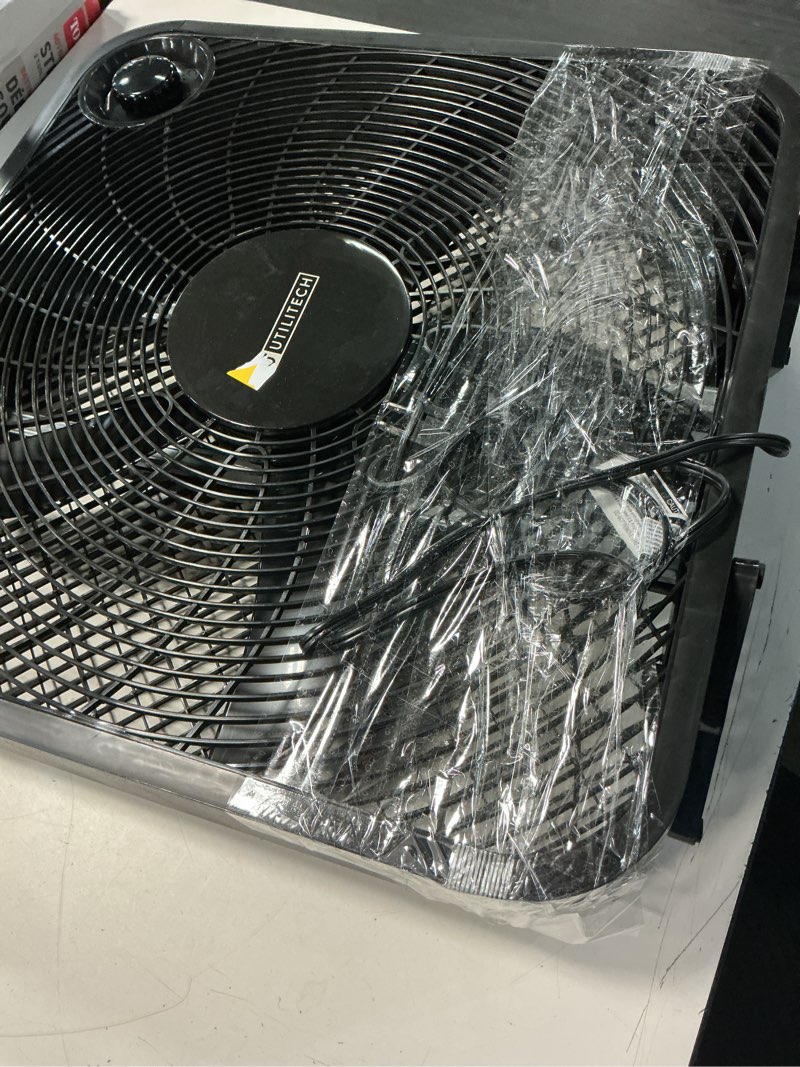 Condition photo showing As Is for utilitech 20-in high velocity indoor box fan, in black fb50-16hb