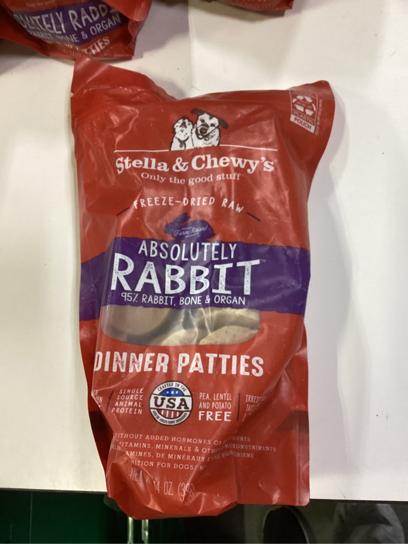 Condition photo showing New/Like New for Stella & Chewy's Freeze-Dried Raw Dinner Patties - Absolutely Rabbit Recipe - High Protein Grain-Free Puppy & Dog Food - Perfect For Picky Eaters - 14 oz Absolutely Rabbit 14 Ounce (Pack of 1)