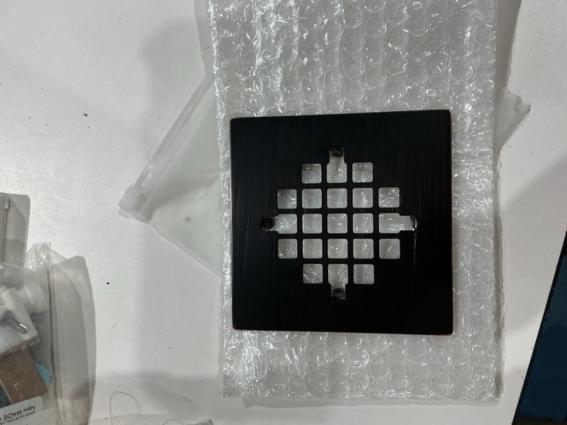 Condition photo showing New/Like New for 4-1/4 (4.25) inch square snap-in shower drain cover used for replacing shower strainer grid,304 stainless steel (black)