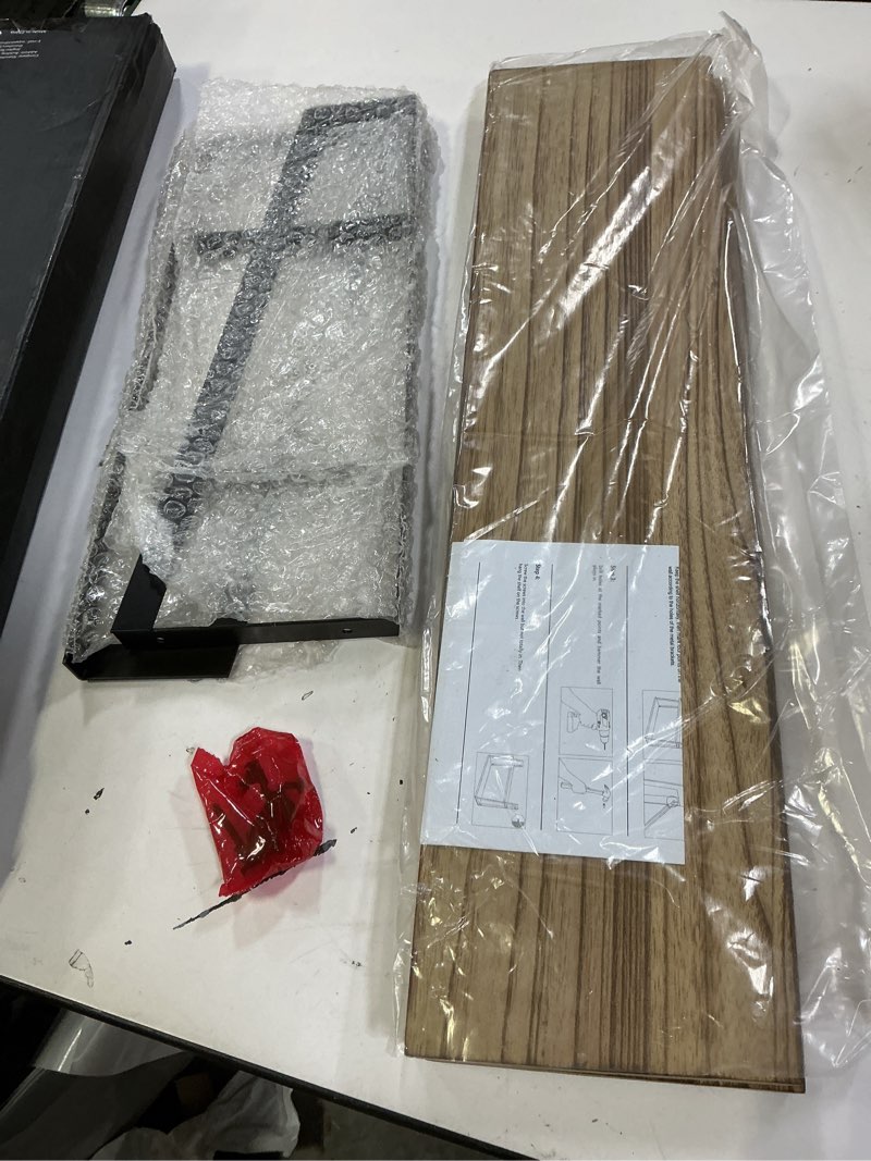 Condition photo showing New/Like New for SRIWATANA Floating Wall Shelves, 2-Tier Rustic Wood Shelves for Bedoom, Bathroom, Living Room, Kitchen(Carbonized Black) 1. Carbonized Black