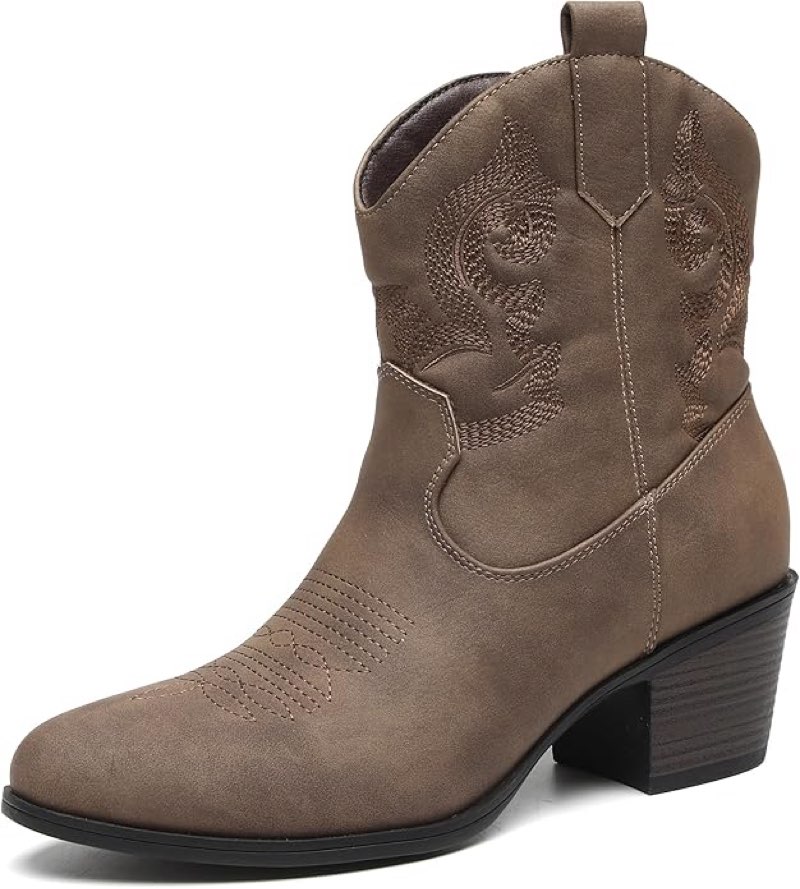 tyndall women's fashion embroidered cowboy booties shoes for women fall western low heel round toe c( size 6.5)