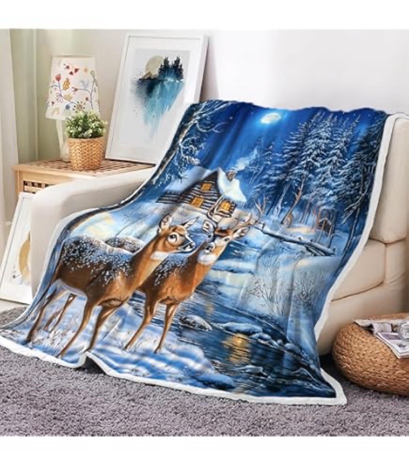 Ti Caldi Winter Deer Blanket, Soft, Cozy Flannel Throw Blanket - Perfect for Couch, Bed, Travel - Fu