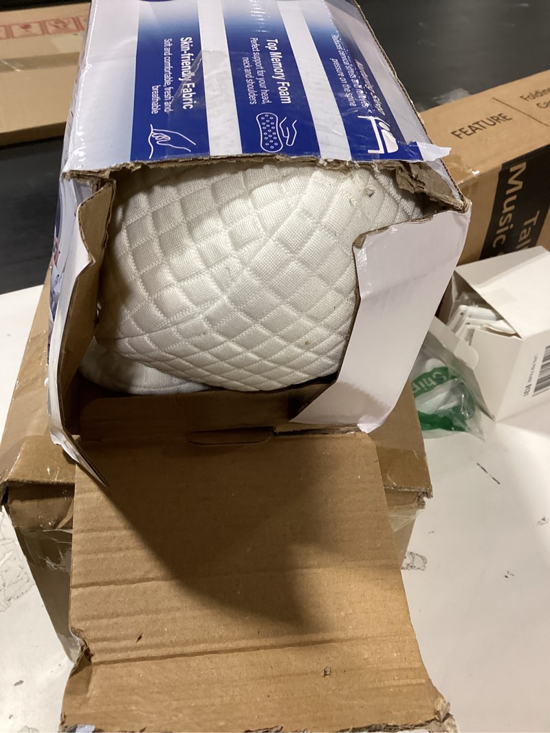 Condition photo showing Good Condition for cervical neck pillow for pain relief, ergonomic neck pillow for sleeping, contour orthopedic side sleeper pillow for back stomach sleepers bed pillow with pillowcase dark grey with white