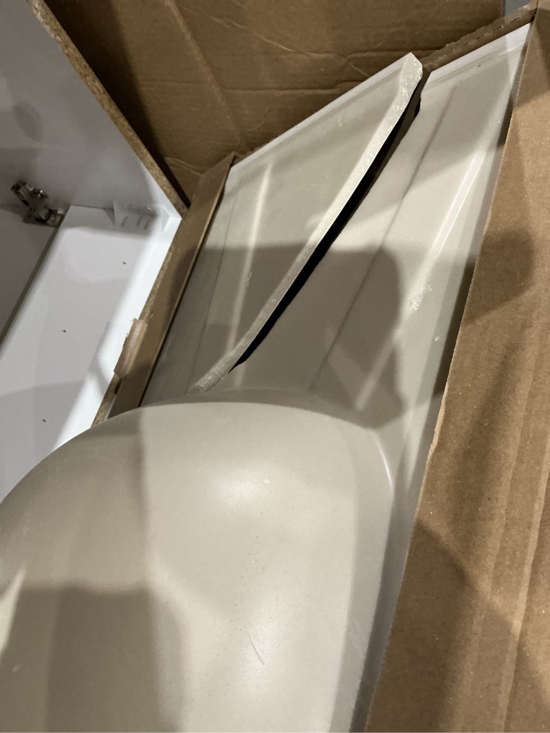 Condition photo showing As Is for 500+ bought last week project source dover 36-in true white single sink bathroom vanity with white cultured marble top