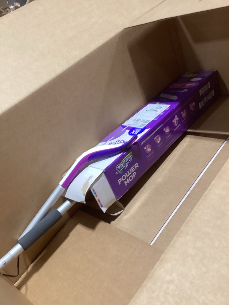 Condition photo showing Good Condition for Swiffer PowerMop Multi-Surface Mop Kit for Floor Cleaning, Includes PowerMop, 2 Mopping Pad Refills, 1 Cleaning Solution with Fresh Scent and 2 Batteries Purple and White