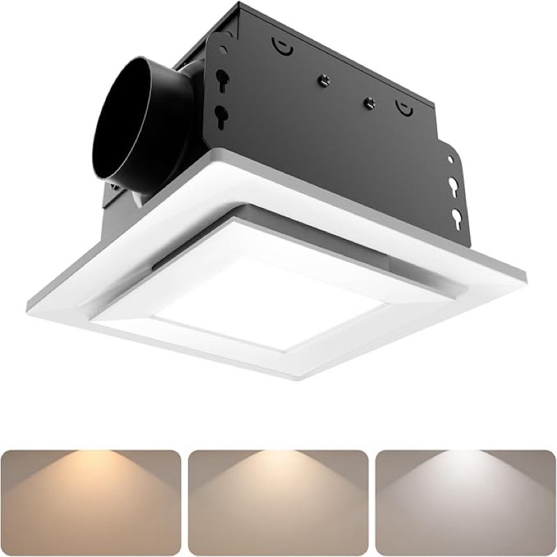 bathroom exhaust fan with light, rust-proof metal frame, 110 cfm&0.8 sones, 3000k /4000k /5000k adjustable led light,bathroom fan with light with memory function