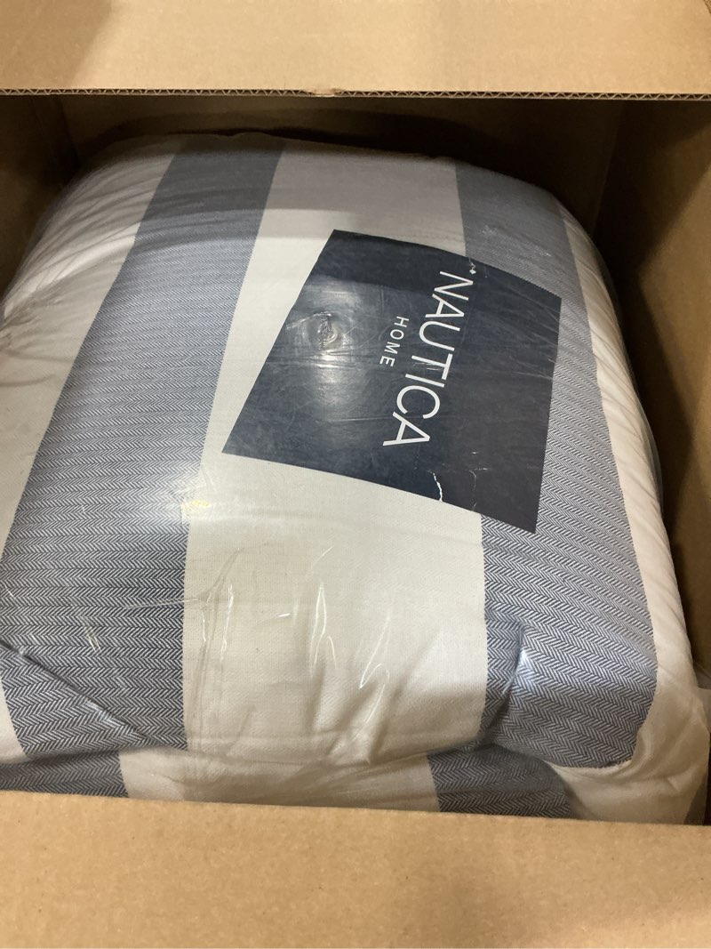 Condition photo showing Good Condition for nautica - king comforter set, soft yarn-dyed cotton bedding, medium weight for year round use, 3 piece bed set with matching pillowcases (fairwater blue) king fairwater blue