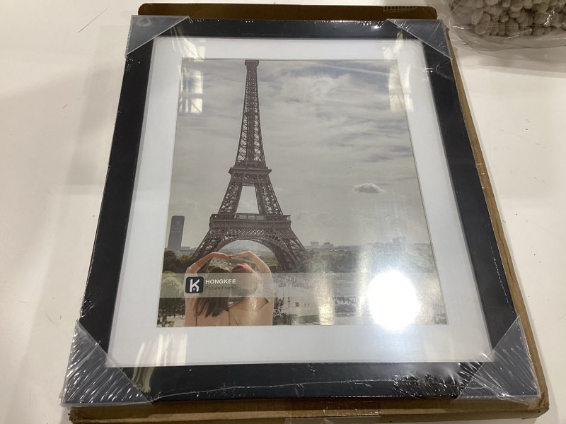 Condition photo showing New/Like New for hongkee 10x12 picture frame with glass, display pictures 8x10 with mat or 10 x 12 without mat - wall and tabletop, 10 by 12 photo wooden frames (black, 1 pack) black 10x12 in